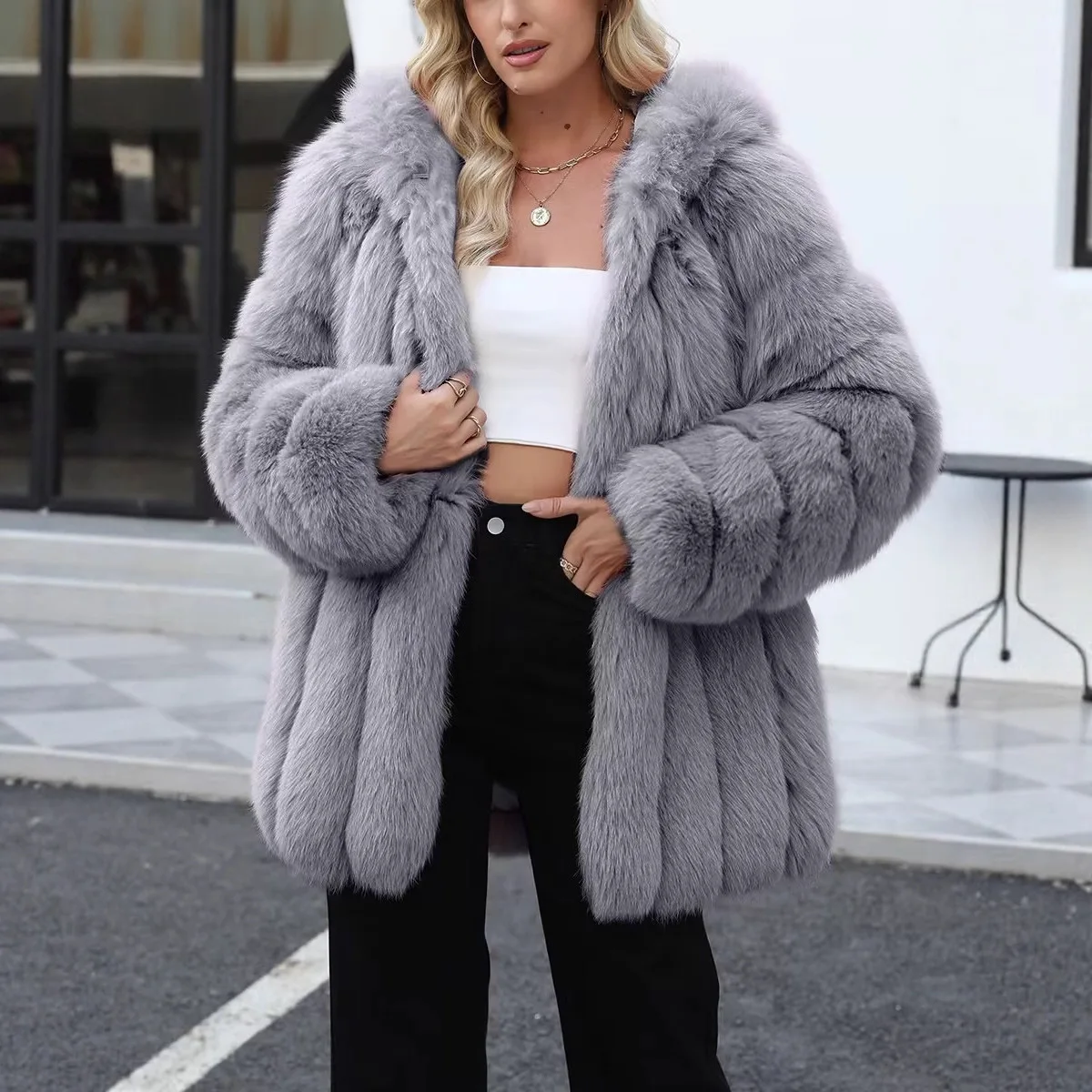 

Autumn And Winter Imitation Fur Warm Plush Women's Coat Imitation Fox Fur Jacket Environmentally Friendly Fur