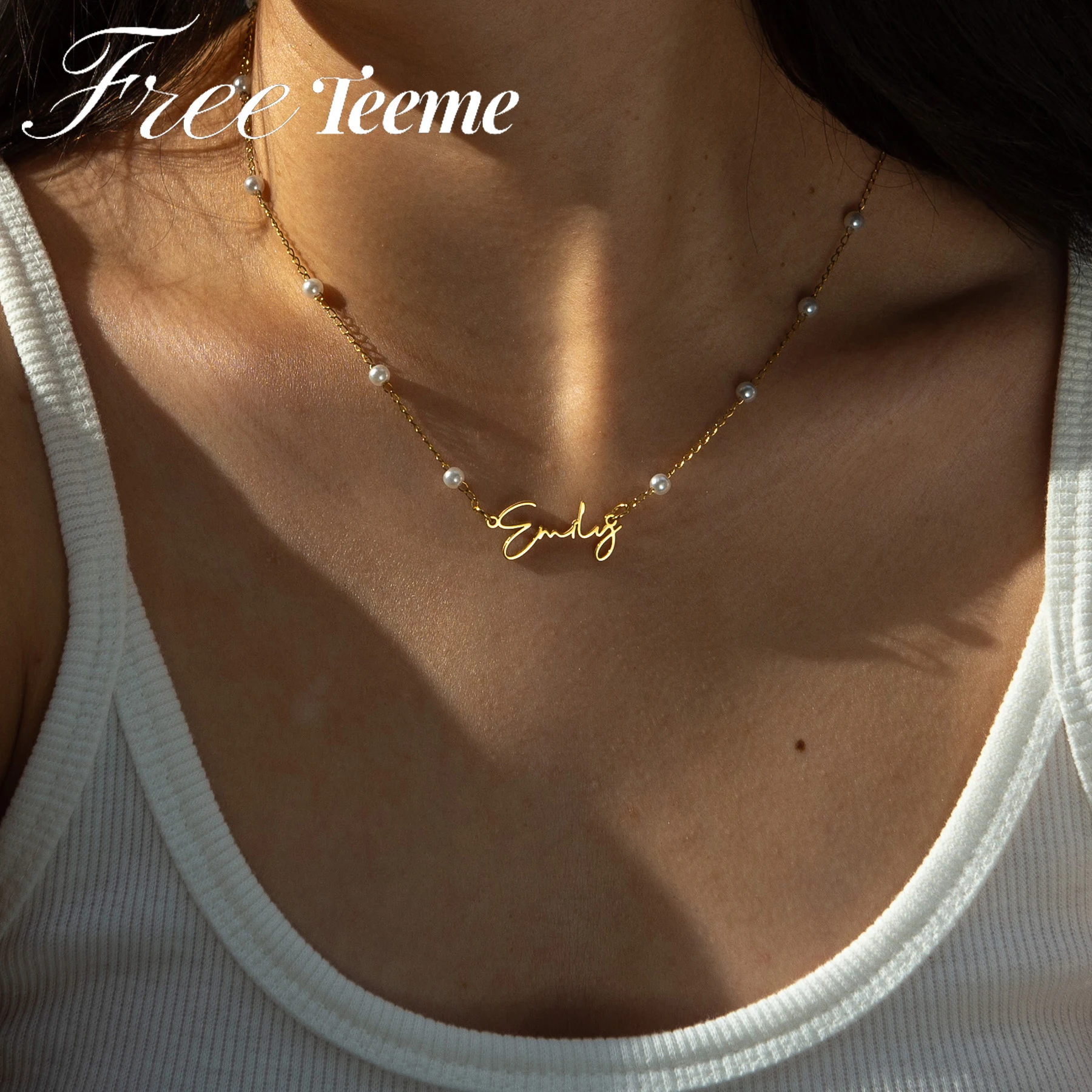 

Freeteeme Personalized Name Necklaces for Women Stainless Steel Custom Jewelry Beads Men chains Pendant Baby Kids Christmas Gift