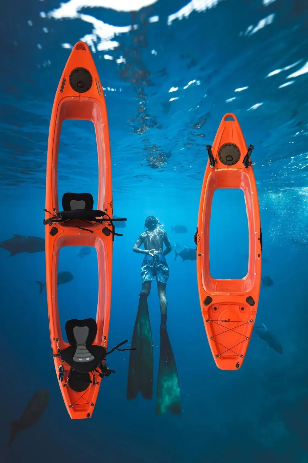 Outdoor Eco-Friendly PVC Rotational Molding Transparent Fishing Kayak for 1-2 People