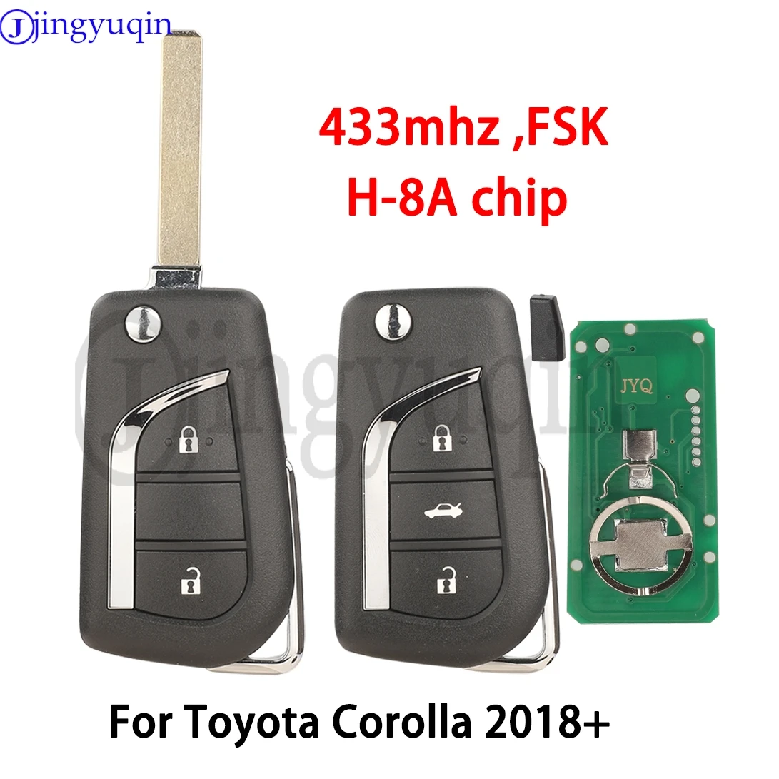 jingyuqin 433Mhz FSK H ID8A Chip 2/3B VA2 Flip Remote Car key for 2018+ Toyota Corolla RAV4 Hice Wildlander Auto Key Fob Control