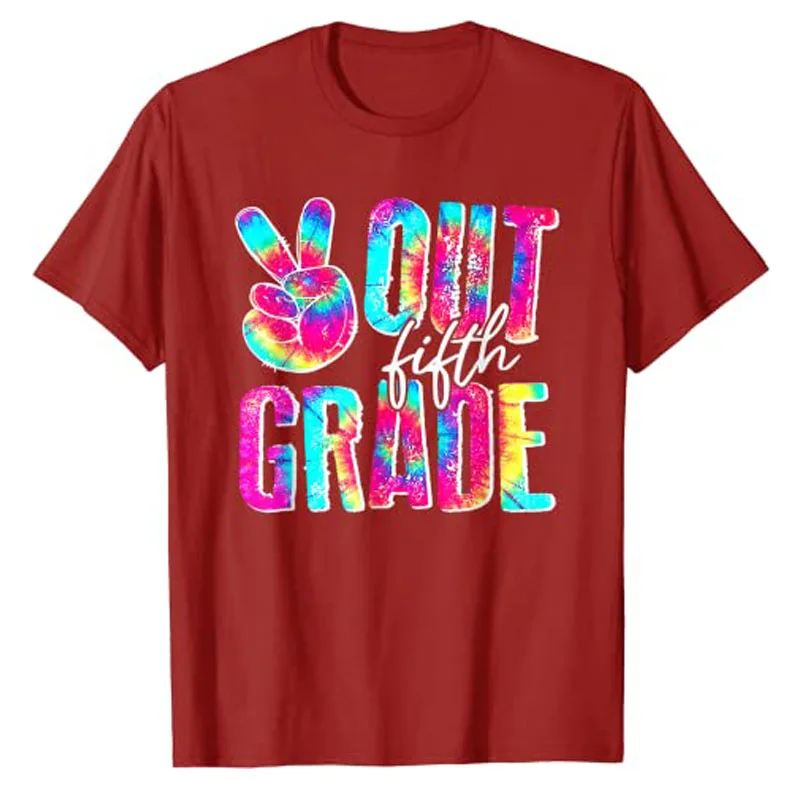 Graduation Gifts Peace Sign Out Fifth Grade Tie Dye T-Shirt Last of School Clothes 5th-Grade Graduate Tee Students Teachers Gift