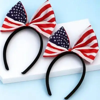2 pezzi Fascia per capelli con fiocco bandiera americana Fascia per capelli patriottica Decorazione dell'Indipendenza del 4 luglio Bandiera degli Stati Uniti per la festa del lavoro Giorno commemorativo