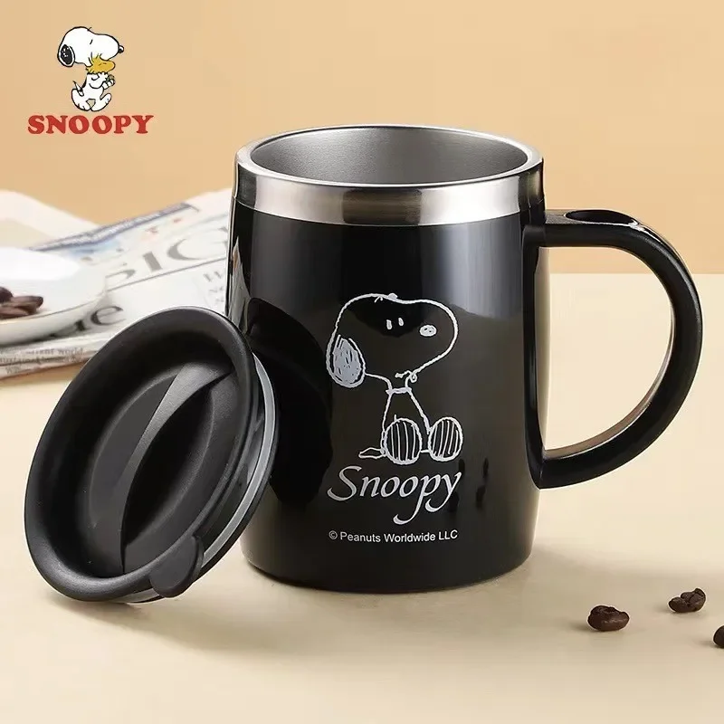 2024 New Kawaii Snoopy Anime Mug Cartoon Household Stainless Steel Shatterproof Drinking Cup Boys and Girls Office Coffee Cup