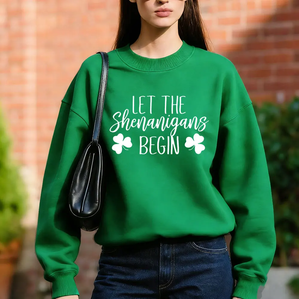 Deixe os shenanigans começam moletom St Patricks Day Party Sweater Engraçado St Paddys Manga Longa St Pattys Tops de cerveja verde irlandesa