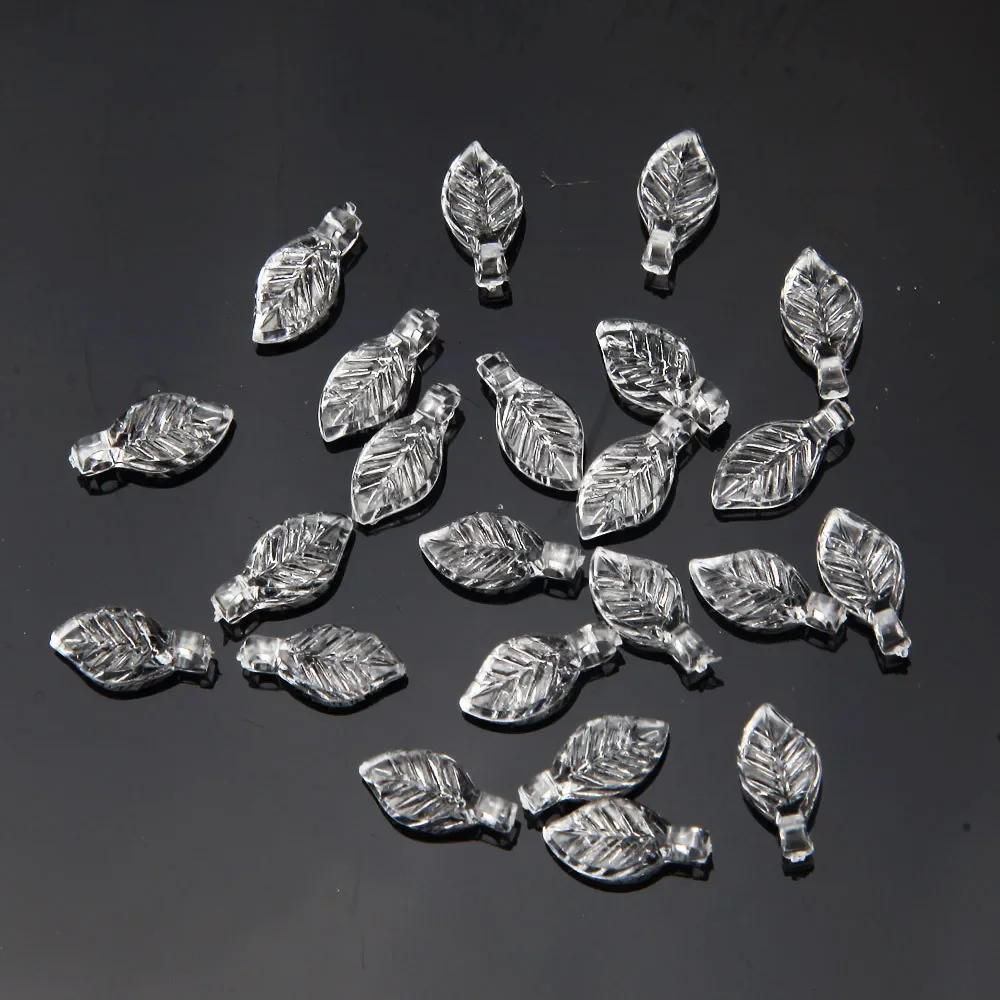 100 Pieces 5 * 10mm Green Transparent Acrylic Small Leaf Pendant DIY Charm Making Bracelets, Necklaces, Hair Accessories, Beads