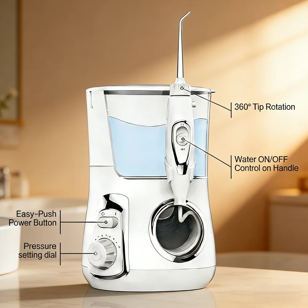 

800ML 10 Modes Electric Water Flosser 5 Nozzles Desktop Oral Irrigator for Dental Care & Fresh Breath Improvement