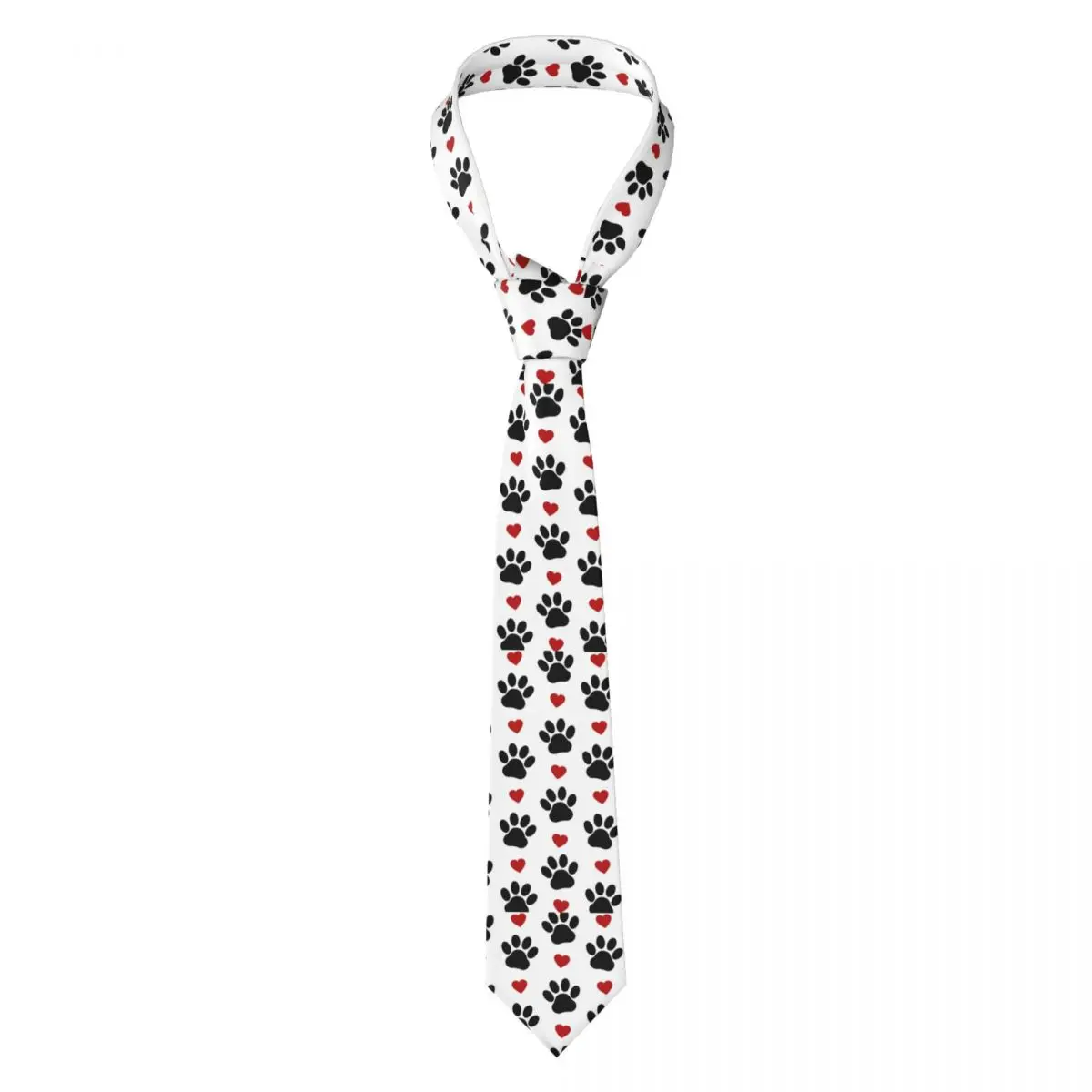 

Custom Pattern Of Dog Paw Necktie Men Printed Necktie Black Paws Red Hearts Four Seasons Fashion Tie Necktie For Father's Day