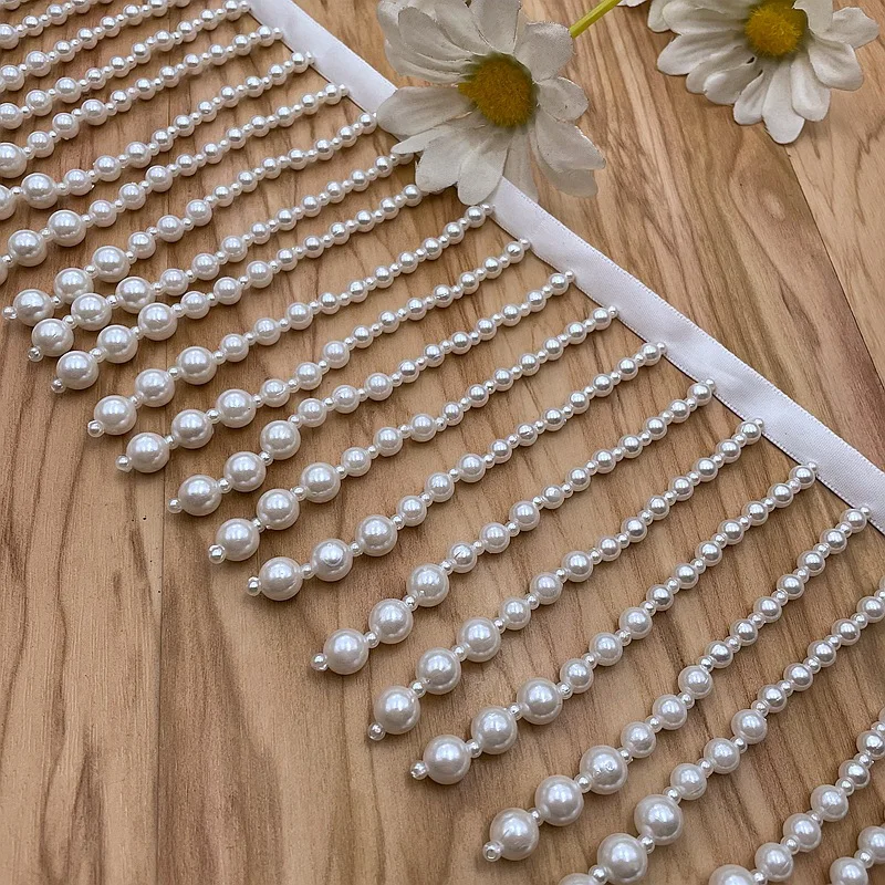 

Handmade Beaded Fringe Lace Trim for DIY Bead Curtains Hanfu Accessories Pendant Fringe Pearl Ribbon
