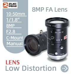 ZLKC-lente de Zoom CCTV de 8,0 megapíxeles, 10-50mm, 1/1 pulgadas, Varifocal Manual Iris F2.8 C, montaje para cámara de visión automática, baja distorsión