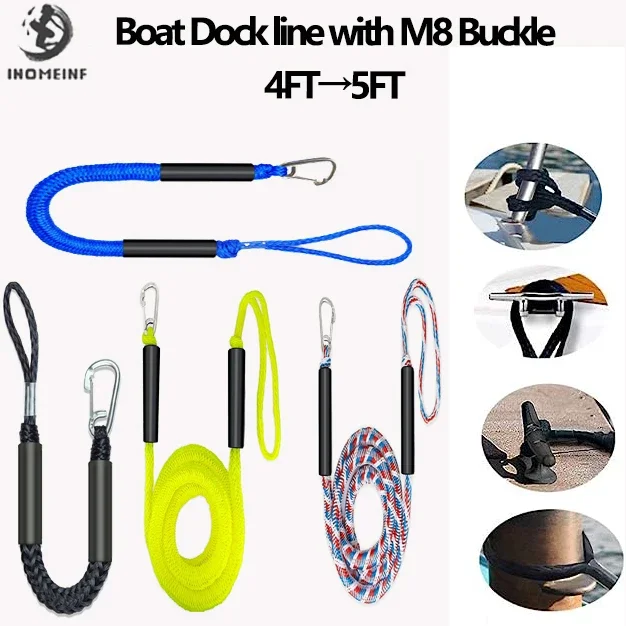 4ft Stretch 5ft Boat Bungee Dock Lines with Buckle Docking Rope for Motorboat Kayak Watercraft Kayak Cords Docking Mooring Rope