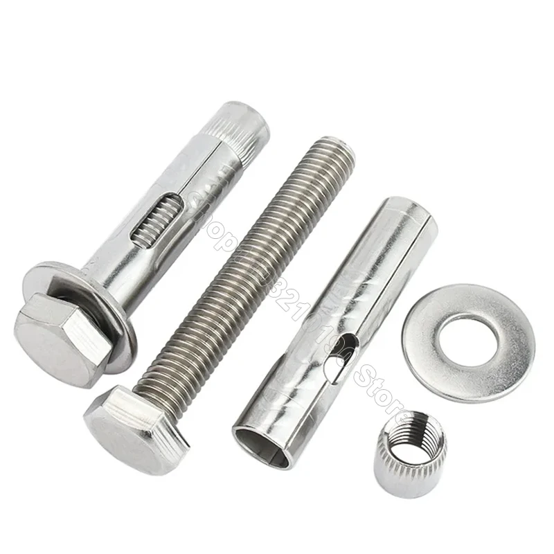 1Pc M6 M8 M10 M12 304 Stainless Steel External Hexagon Internal Expansion Screw Sleeve Concrete Anchor Built-in Tension Hex Bolt