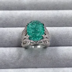 925 silver high-definition classic retro colorful treasure Paraibapa oval zircon four-claw ring party birthday jewelry gift
