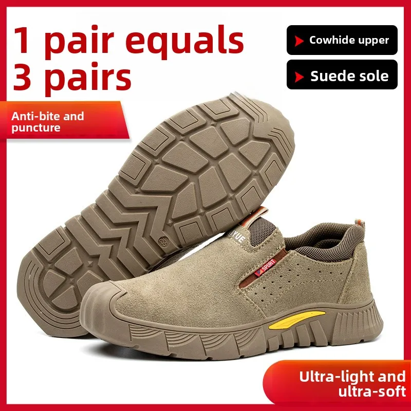Lightweight Summer New Flip-Flop Leather Welder Shoes Anti-Crush Puncture Low-Top Cow Tendon Bottom Breathable Labor Protecti...