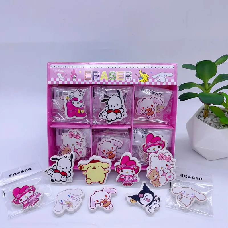 36pcs Sanrio Cartoon Erasers Kuromi Hellokitty Melody Cinnamoroll Pencil Erasers Portable Erasers Office Stationery For Students