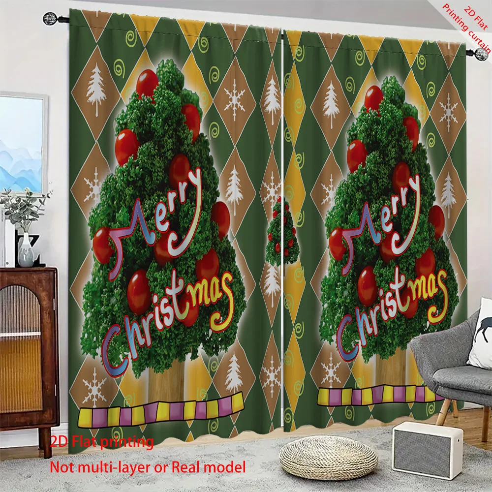 

Christmas tree pattern printed curtains, living room, bedroom, dormitory, home holiday decoration, blackout curtains