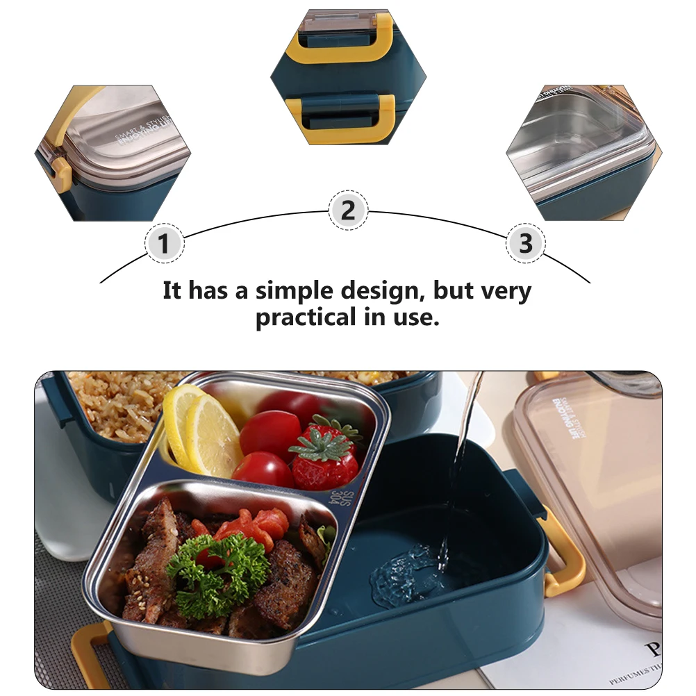 

1pc Stainless Steel Insulated Lunch Box Divided Grid Food Container Thermal Portable Bento For Office Student Leakproof Gift