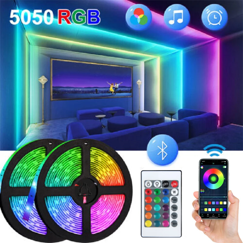 ไฟแถบไฟ LED RGB ไฟแบล็คไลท์ทีวีบลูทูธ30ม. 1-5ม. 3535ไฟ LED แถบคริสต์มาสสำหรับตกแต่งบ้าน