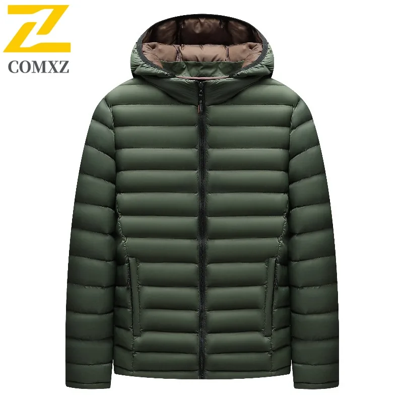 COMXZ Men Winter Jacket Quilted Fleece Lined Long Sleeve Detachable Hood Casual Jacket Fashion Windproof Versatile Cotton Coat