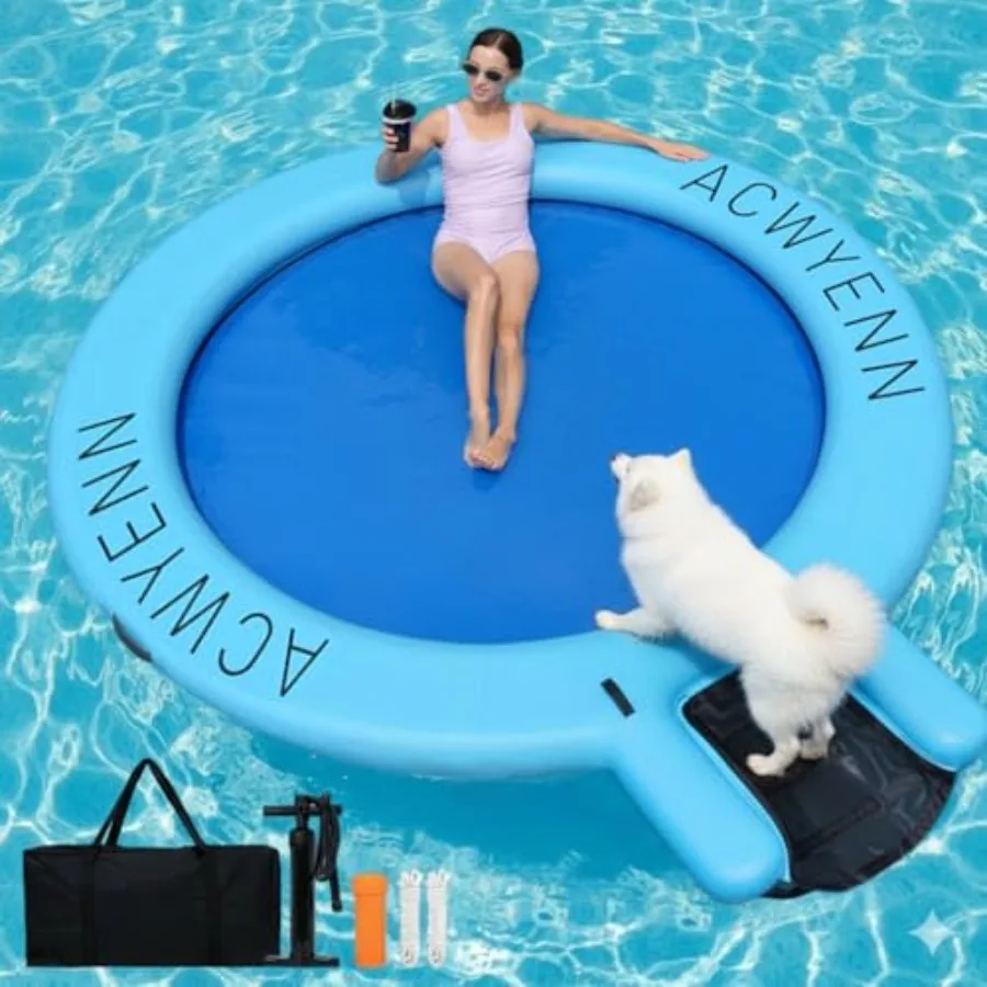 

6/8/10/12FT Inflatable Water Hammock for Adults Round Floating Ring Hammock in Blue/Green for Lake Pool Beach Relaxation