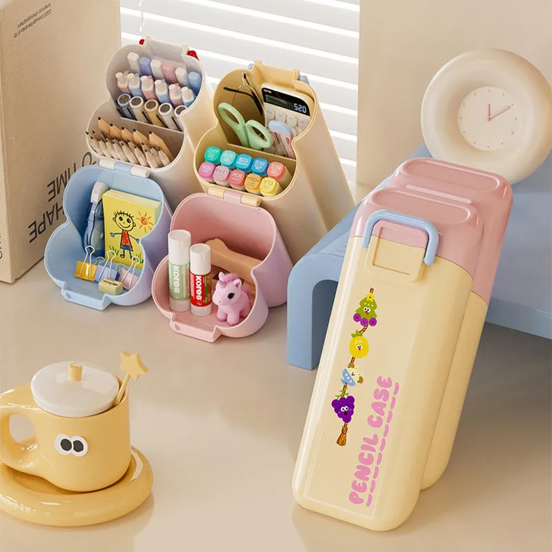 large-capacity-cartoon-style-pen-holder-portable-outward-carry-student-dormitory-desktop-storage-box-cute-slope-insert-design