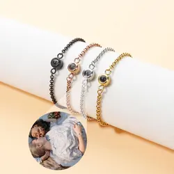 Pulsera de foto personalizada con foto en el interior de acero inoxidable, pulsera de memoria de proyección de foto personalizada