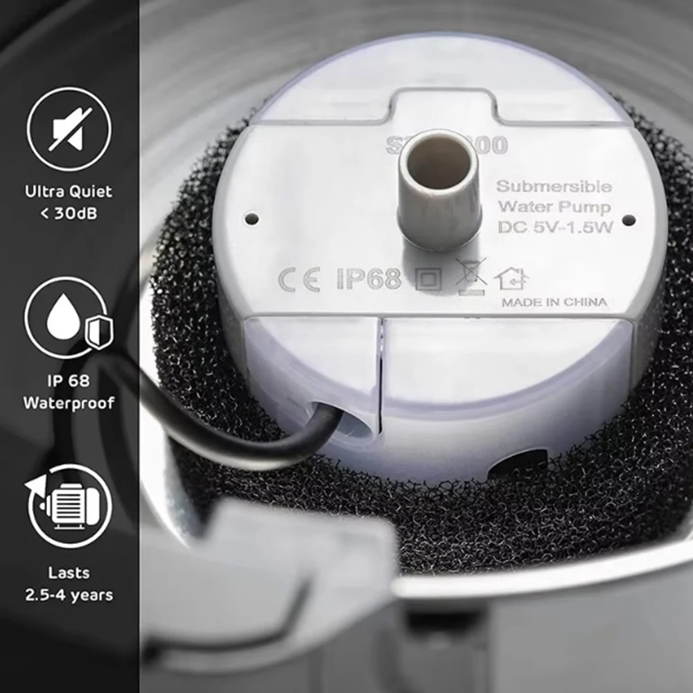 USB Wasserpumpe LED Licht Haustier Katze Wasser Brunnen Motor Ersatz für Katze Blumen Trinknapf Spender Haustier Zubehör – Detail 33