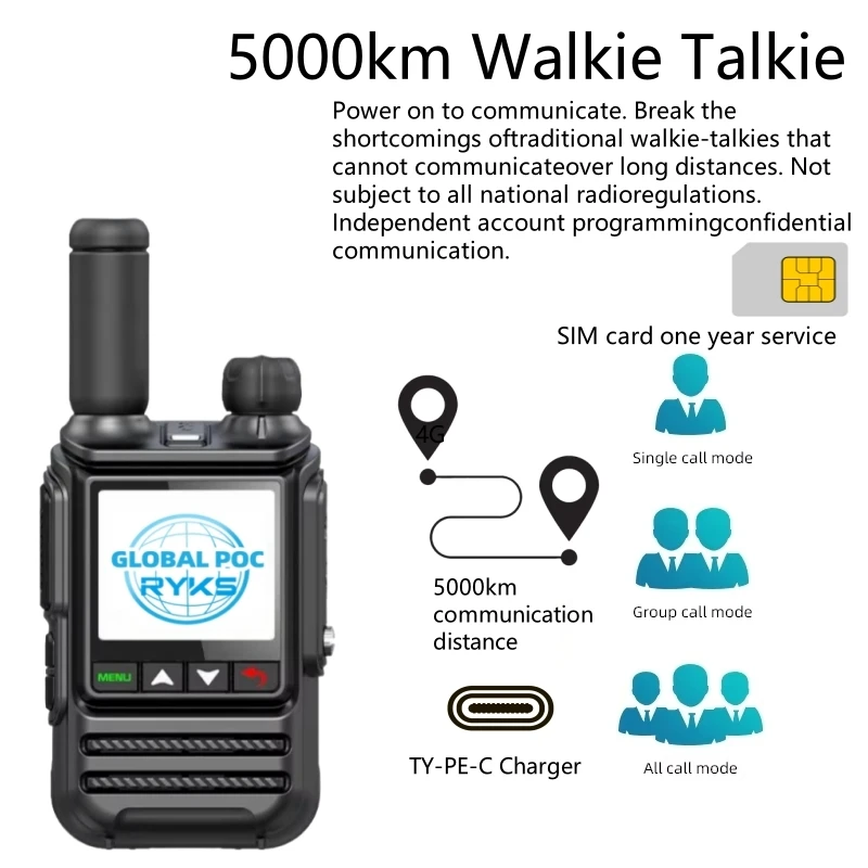 4Gトランシーバー 5000km 200チャンネル グローバルPOC充電器 長距離ハム無線機