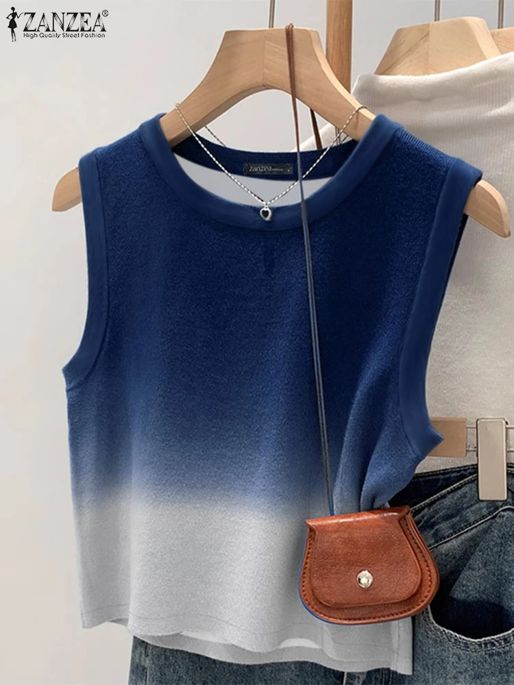 ZANZEA Women Summer Gradient Tank Top Casual Loose O-Neck Vest Holiday Sleeveless 2025 Tanks Bohemian Beach Chic Tunics Oversize