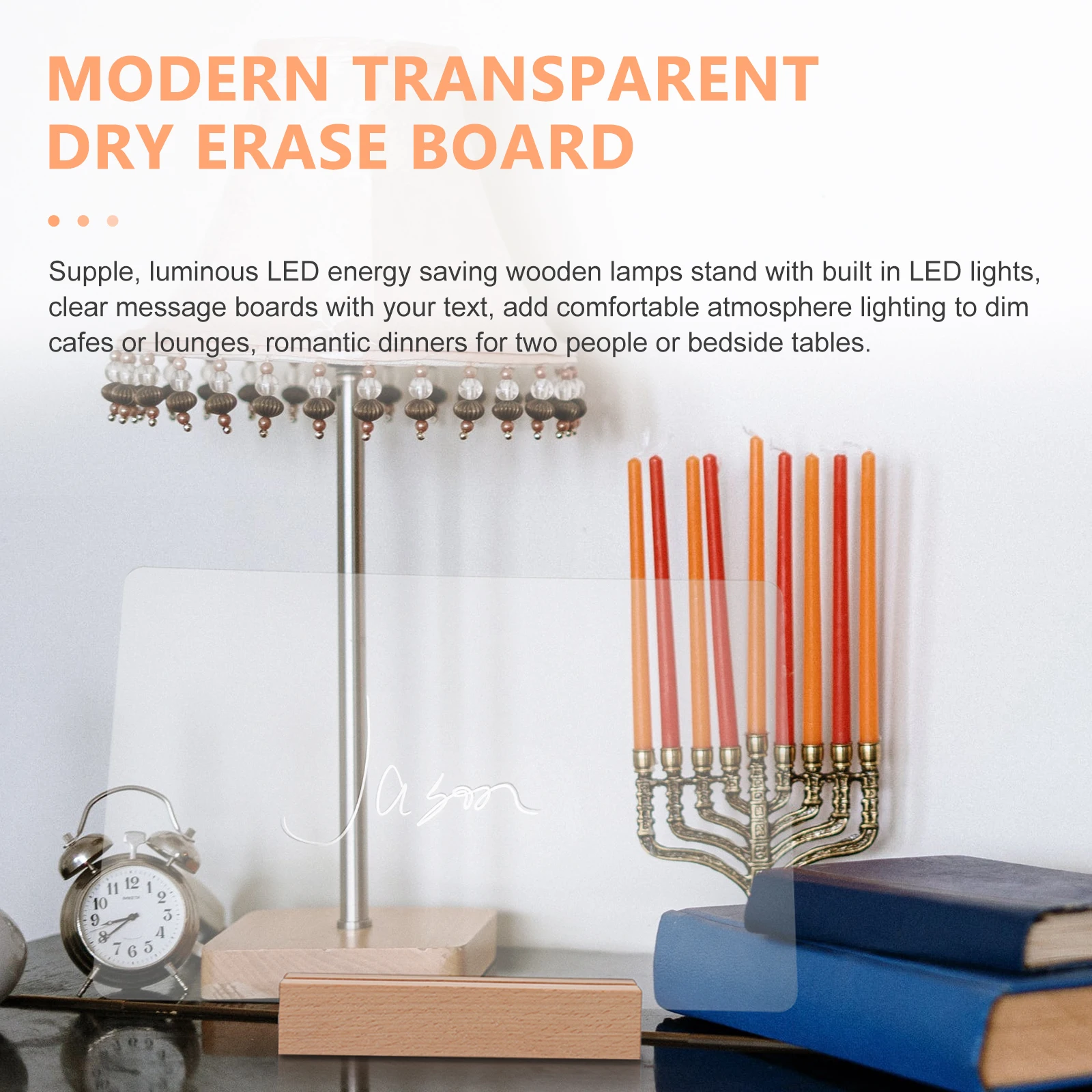 Acrylic Note Board Transparent Writing Pad Erasable Message Board Large Size Whiteboard Home Office School LED Light Base Dry