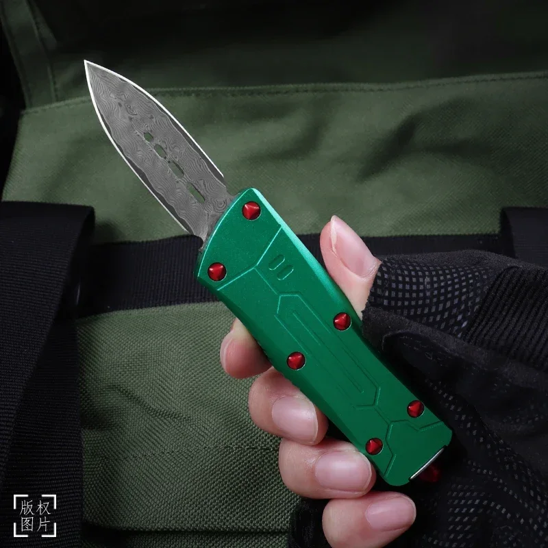 

VG-10 Damascus Blade Troodon M Mini Micro Teck Tech Knife Bounty Hunter Series CNC T6 Aluminum EDC Self Defense Pocket Knife