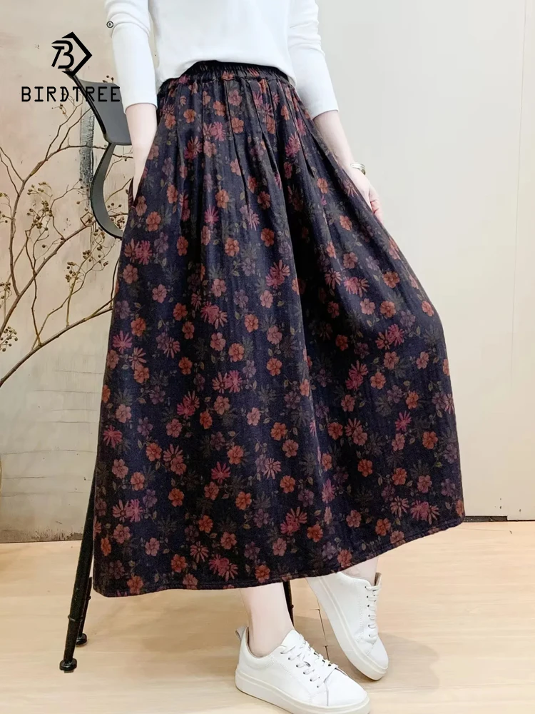 

Новая осенняя хлопковая юбка 2025, женская эластичная юбка с высокой талией и цветочным принтом, модная универсальная свободная юбка трапециевидной формы Mori Girl B5O642CC