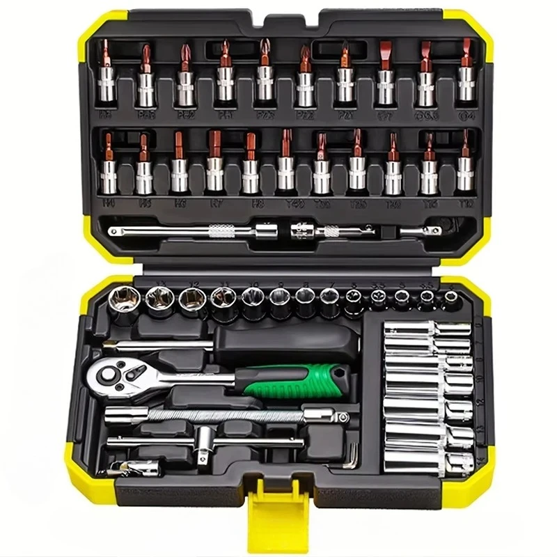 

53 PCS 1/4" Drive Socket Wrench Set with Case, Ratchet & Extension Bar for Car & Household Repair, Complete Tool Kit