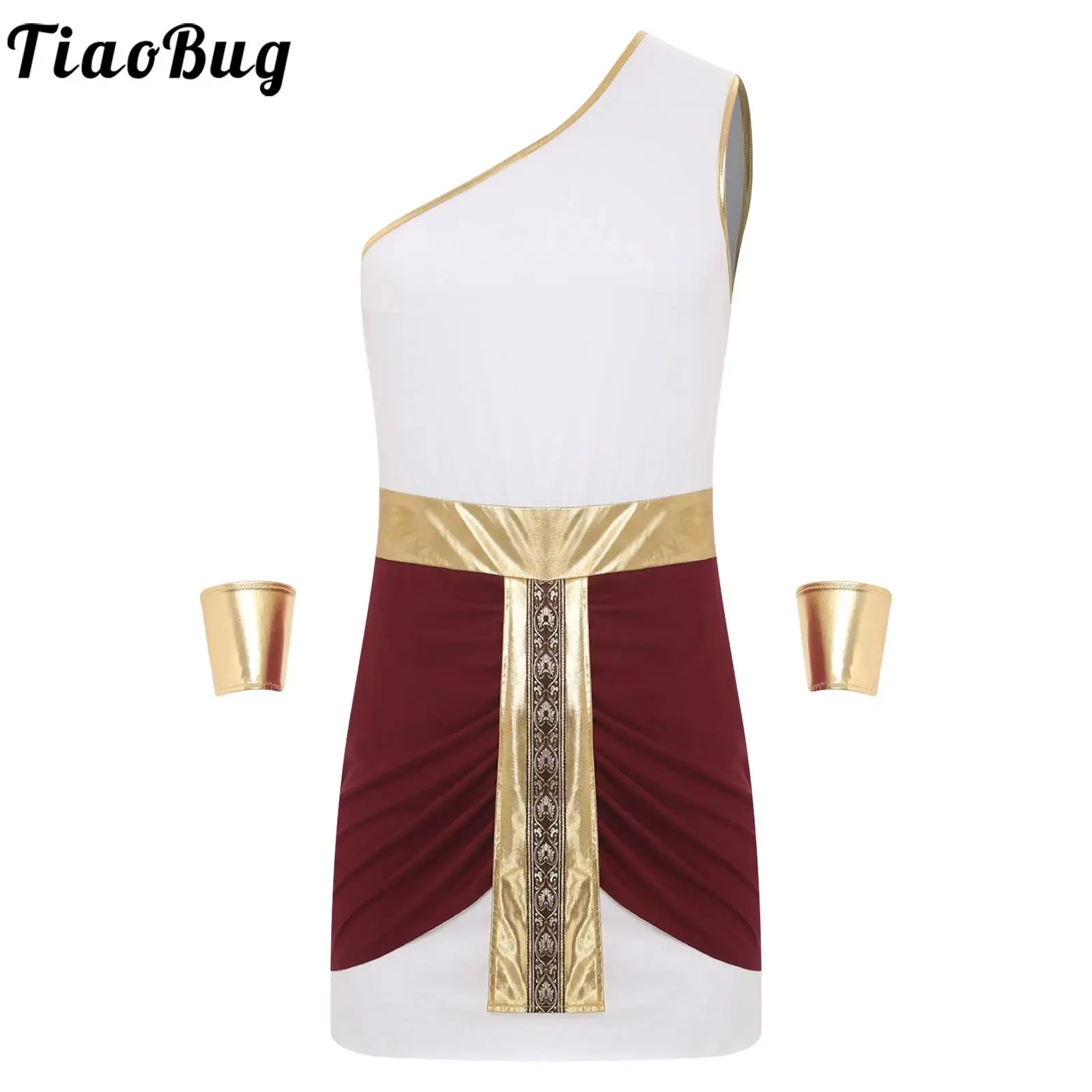 

Men Halloween Roman Ancient Greek Toga Cosplay Costume One Shoulder Robe with Sleeves Set for Egyptian Pharaoh Toga Role Play
