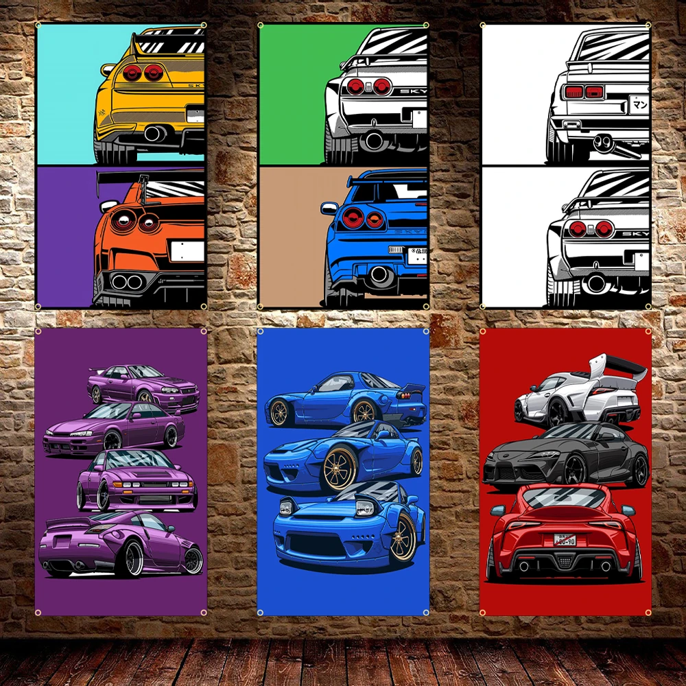 JDM 2 Classic Supercar Flag Polyester Printed Art Car Poster Banner 60x90cm 90x150cm for Garage And Outdoor Decoration