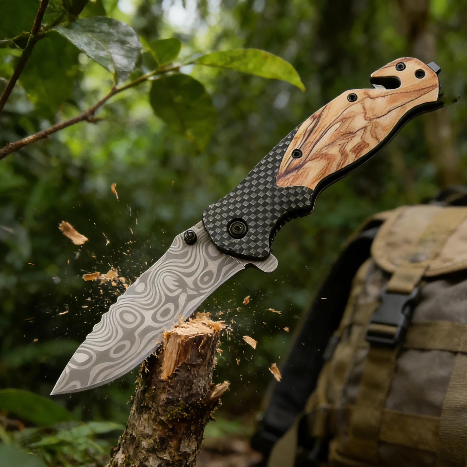 Navaja plegable multifuncional de defensa personal para exteriores, navaja de bolsillo EDC, adecuada para supervivencia en la naturaleza, camping y pesca