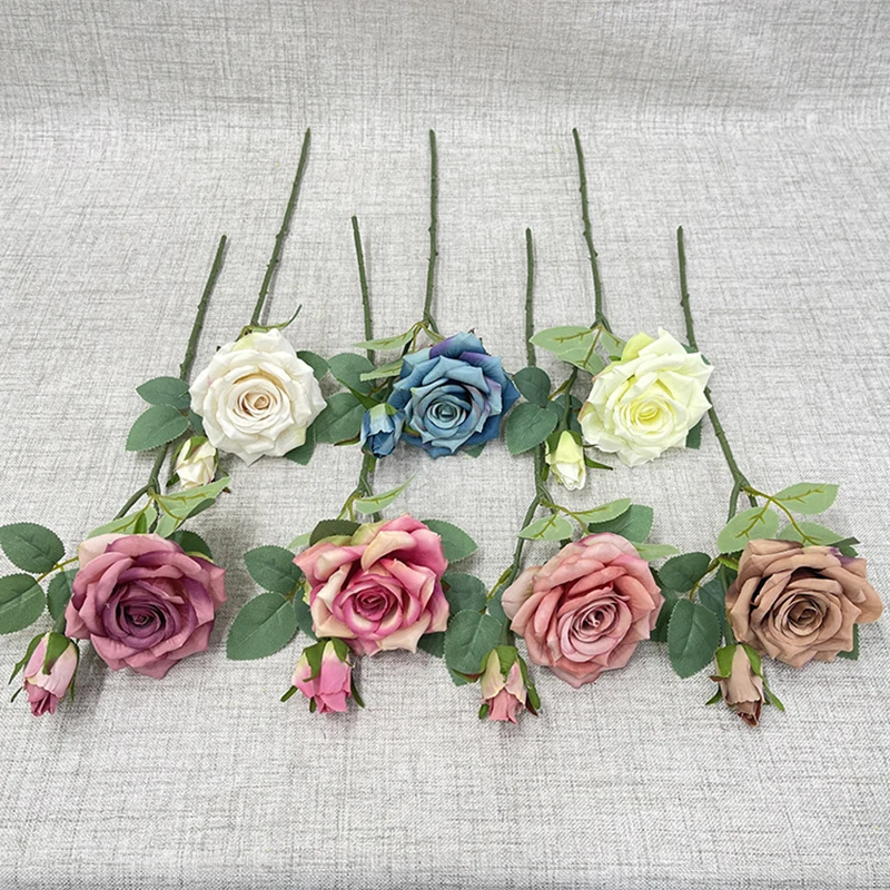 

Artificial Silk Rose Flower for Photography, Fake Flower, Bouquet Display, Fake Branch, Home and Bedroom Decoration, 5PCs