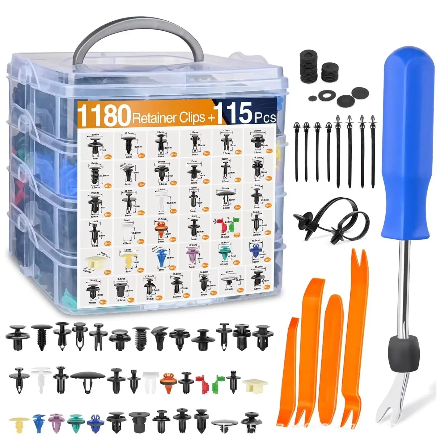 1295-teiliges Auto-Befestigungsclip-Set: Kotflügel-Nieten, Kunststoffclips, Karosserie-Drucknieten, Stoßstangen- und Türverkleidungs-Reparatur-Kit – Detail 1