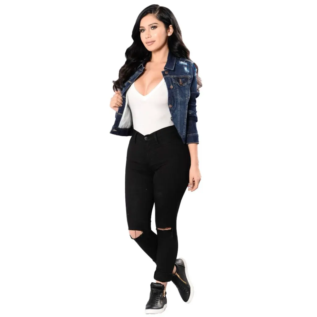 

SMR9822 Women's Long Sleeve Denim Jacket European American Leisure Fashion Outerwear for Ladies