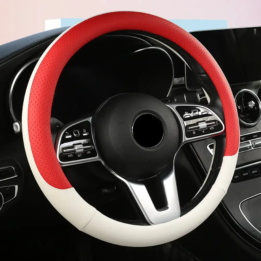 Car Non-slip PU Leather Embossing Protector Covers Breathable Steering Wheel Cover Universal Auto For 38cm Steering Wheel