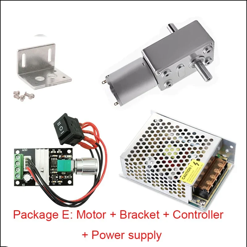 

JGY370 DC 6V 12V 24V Dual Double Shaft Motor+Bracket+Speed Controller+Power Supply Metal Gear Worm Reduction Turbo Gear Motor