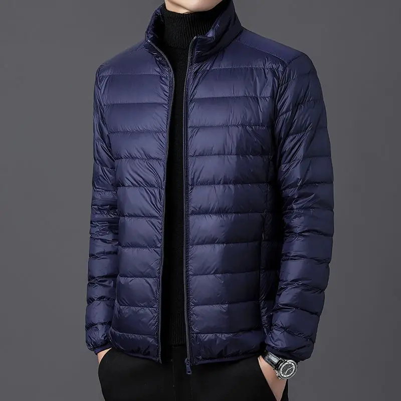 Легкое хлопковое мужское куртка на осень-зиму с воротником-стойкой, повседневное пуховое хлопковое пальто с капюшоном, тонкое, теплое, большого размера