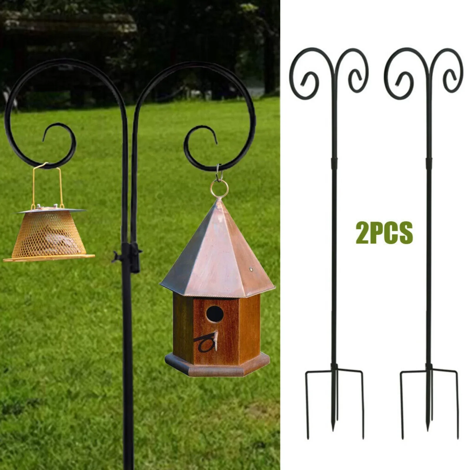 US Set of 2 Adjustable Double Shepherd Hook 95 Inch Wedding Plant Hanger Bird Feeding Pole-