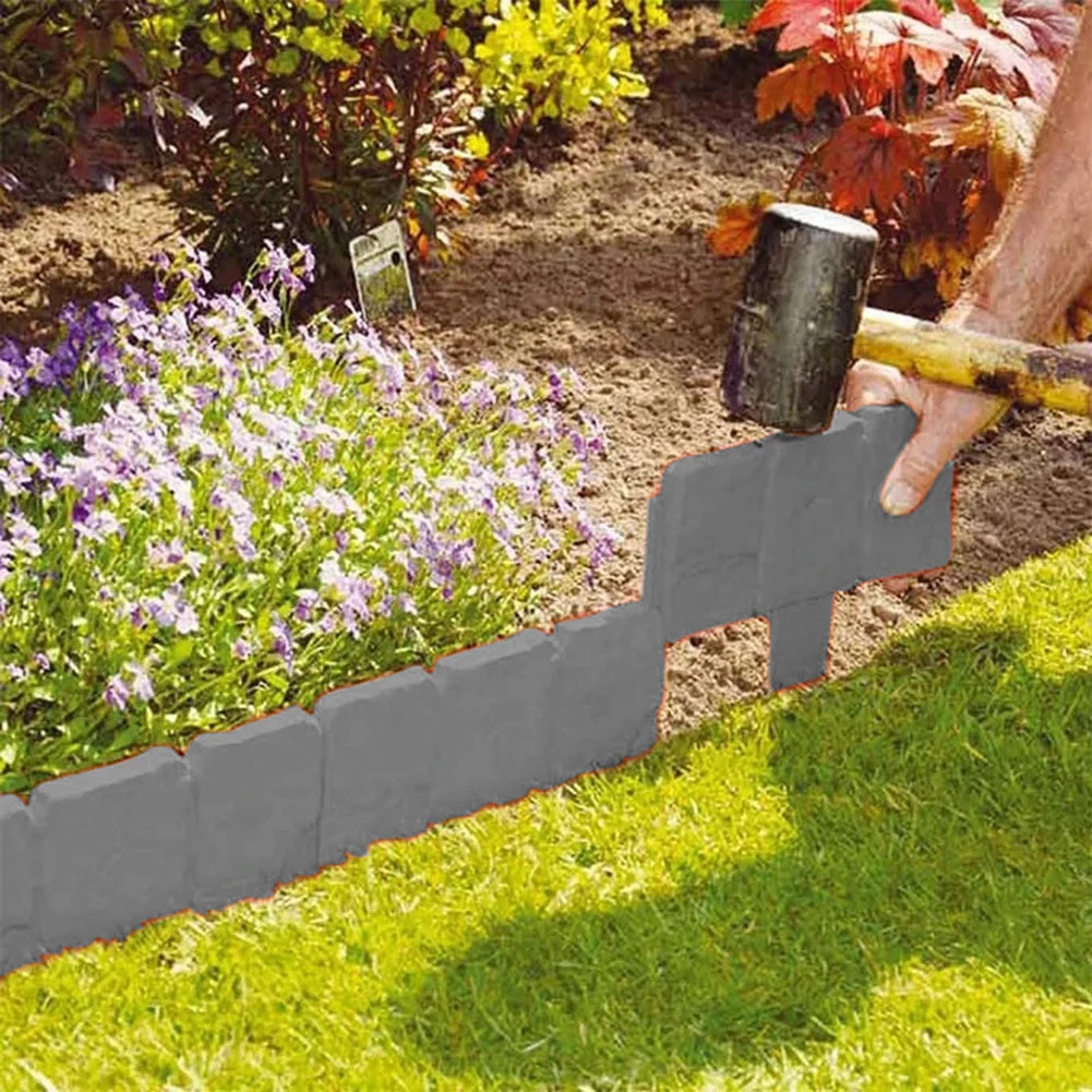 10pcs Garden Landscape Edging Borders DIY Plastic Imitation Stone Landscape Border Lightweight Easy Installation for Landscaping