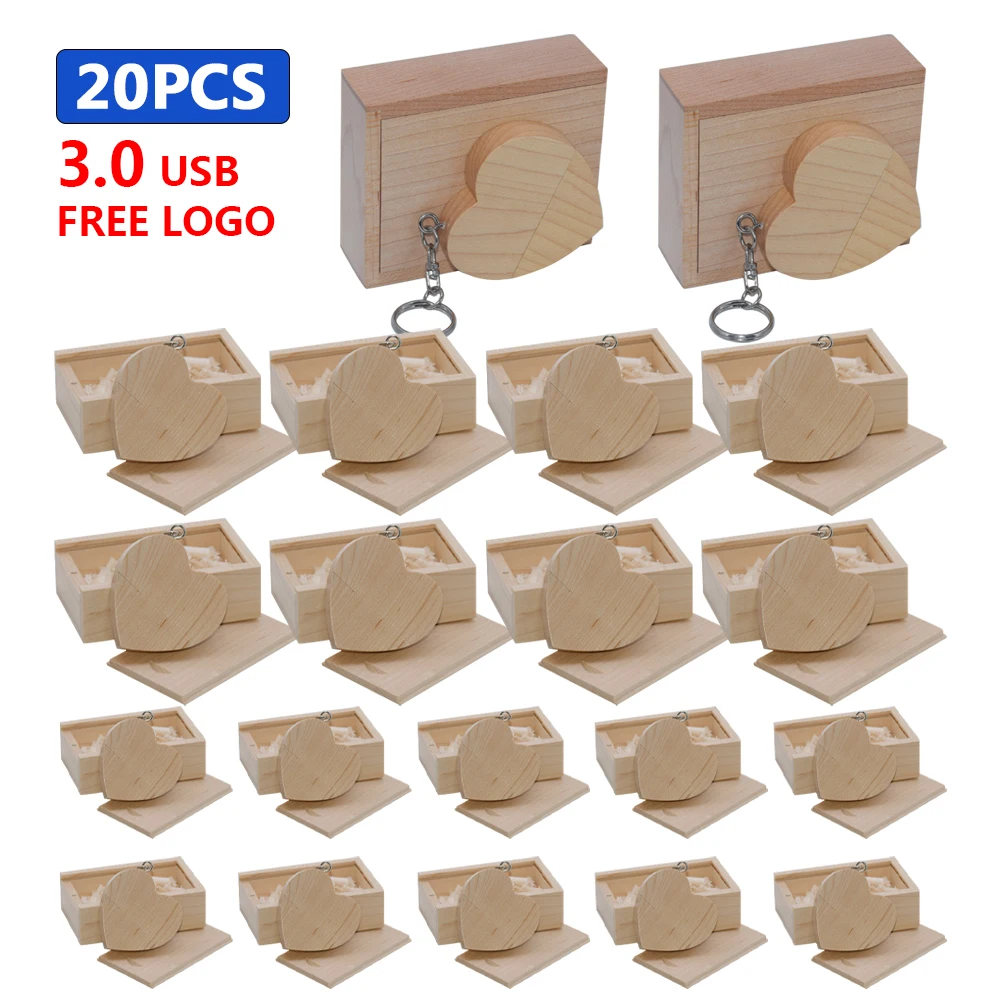 

20 PCS LOT High speed USB 3.0 Pen Drive Stick Wooden Heart USB Flash Drive 4GB 8GB 16GB 32GB 64GB 128GB Wedding Gifts