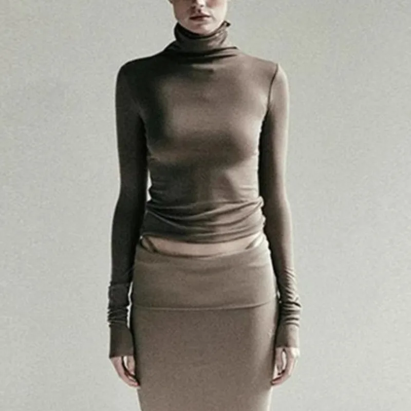 

Solid Color Long Sleeve High Neck T-Shirt Women's Autumn Slimming Base Shirt Breathable Wear Half High Neck Shirt Inside Outside