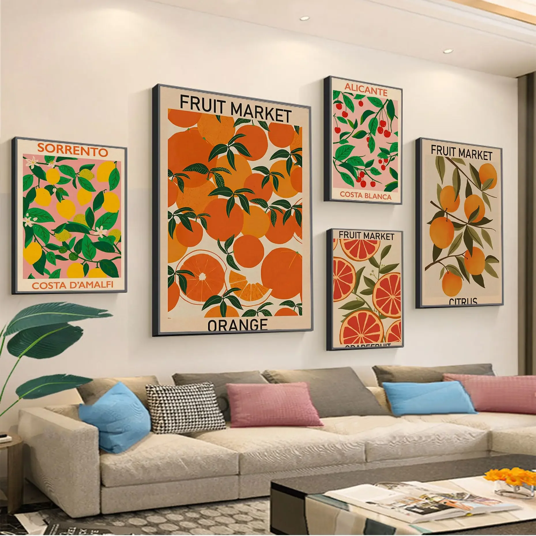 Kirsch-Zitronen-Orangen-Fruchtmärkte, HD-Leinwanddruck, Wandkunst, Poster, geeignet für die Dekoration von Zuhause, Geschäften und Restaurants