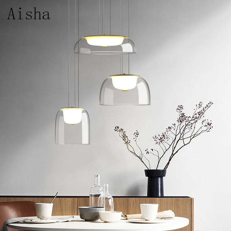 

New Nordic Restaurant Glass Pendant Lamp Modern Minimalist Bedroom Living Room Dining Room Home LED Hanging Light Decoration