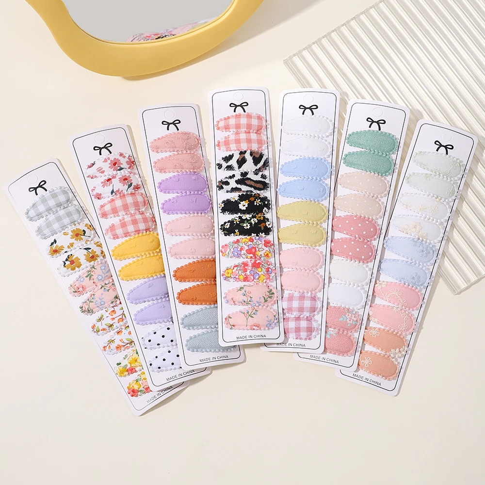 10/20Pcs Cotton Print Hair Clip Hairpin for Girl Fabric Plaid Mini BB Hairgripes Headwear Baby Hair Accessories New Year Gift