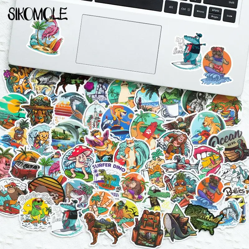 10/30/50PCS Cartoon Beach Surfing Outdoor Stickers Summer For Notebook Skateboard Computer Decal Luggage Graffiti Sticker F5