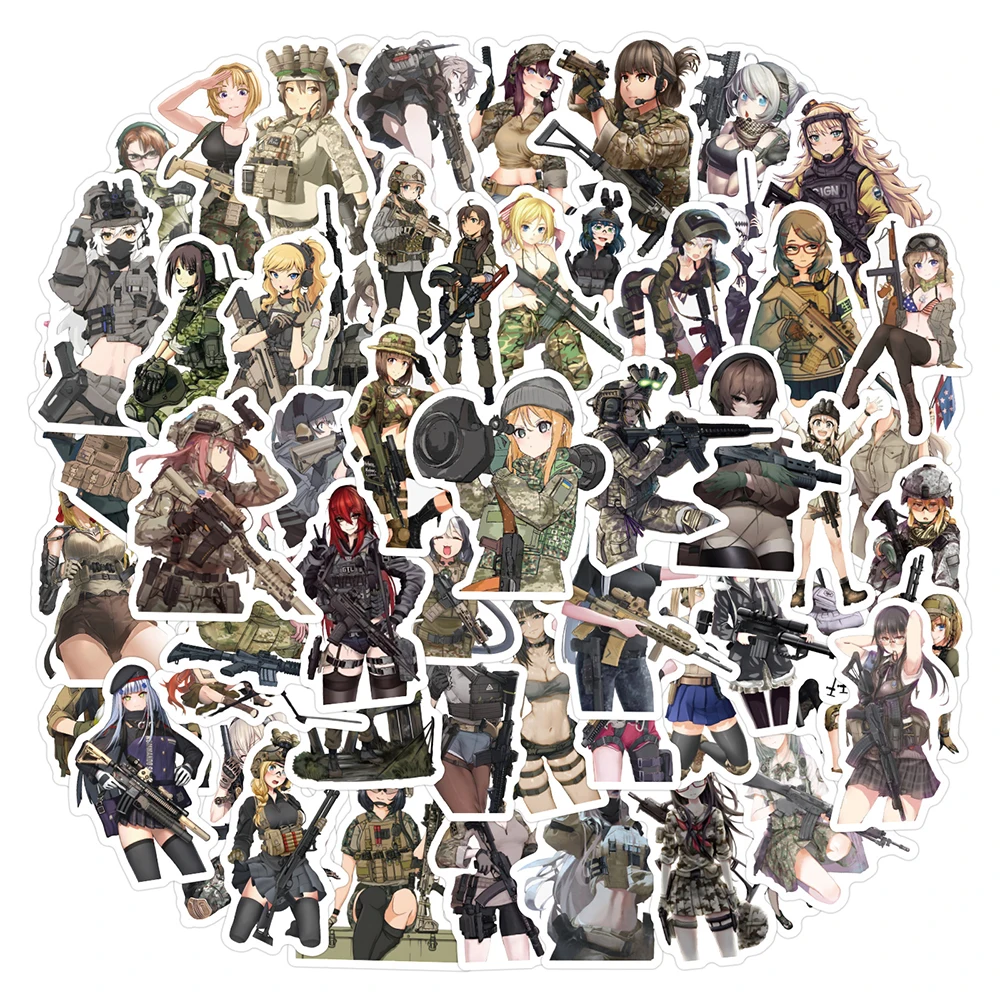 10/30/60pcs Anime Military Camouflage Uniform Girl Stickers for Kids Toy DIY Luggage Scrapbook Laptop Phone Cool Cartoon Sticker